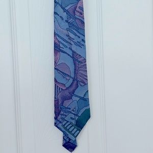Necktie Watercolor Abstract Print Blue Men
